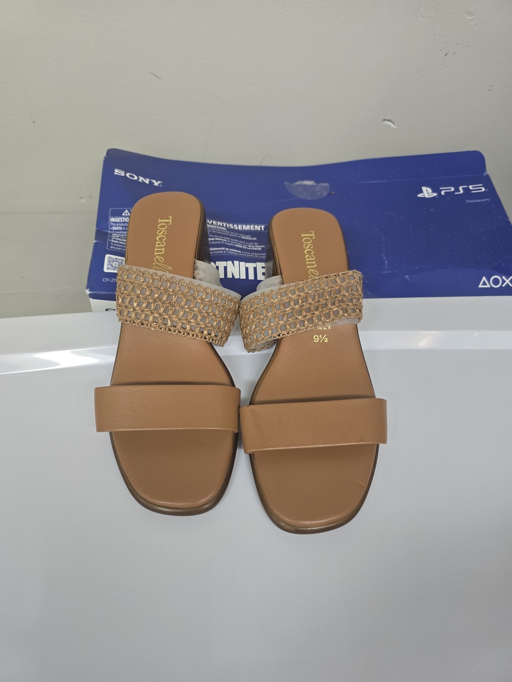 Brown Woven Double-Strap Slide Sandals - Women